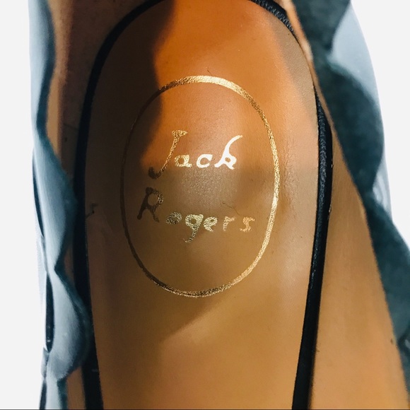 Jack Rogers Thea Soft Black Leather Scalloped Trim Round Toe Wedges - Picture 4 of 9